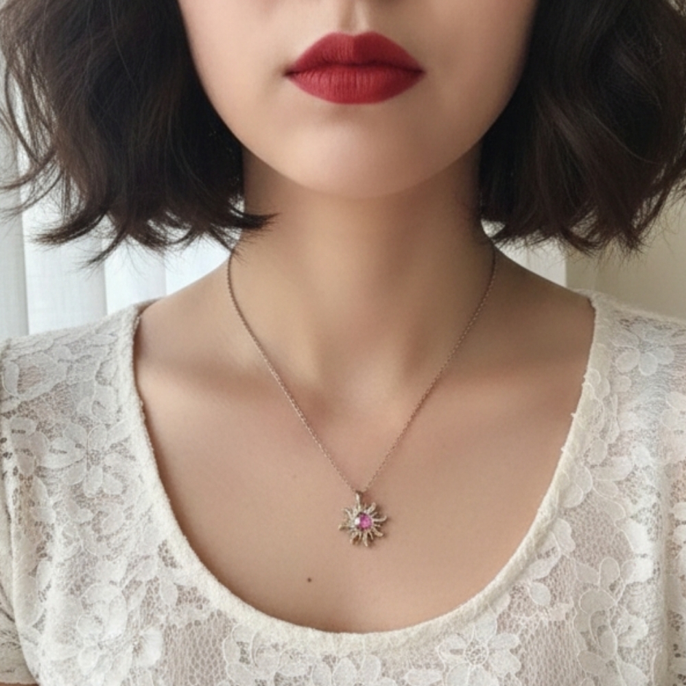 Elegant Purple Sunburst Pendant Necklace